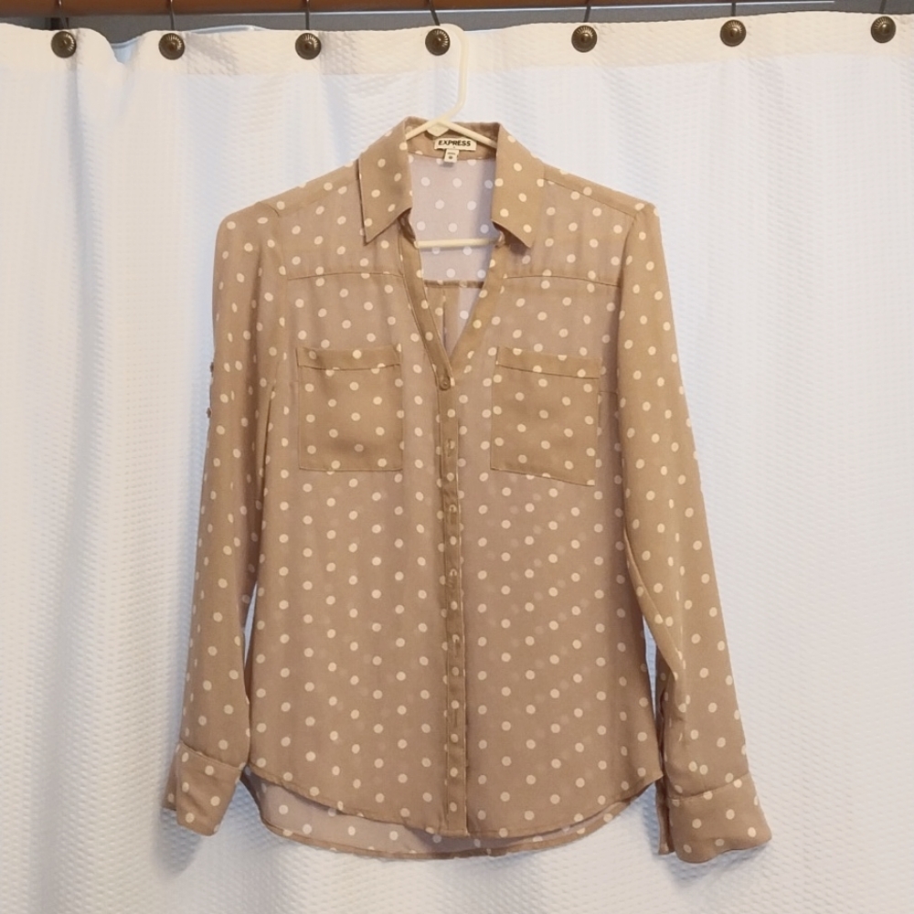 Express Tan Polka Dot Blouse